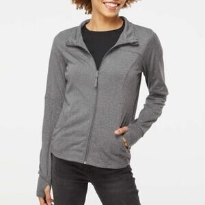 Exertek Gray Full Zip Active Jacket Women’s Petite Medium Stretch Workout EUC